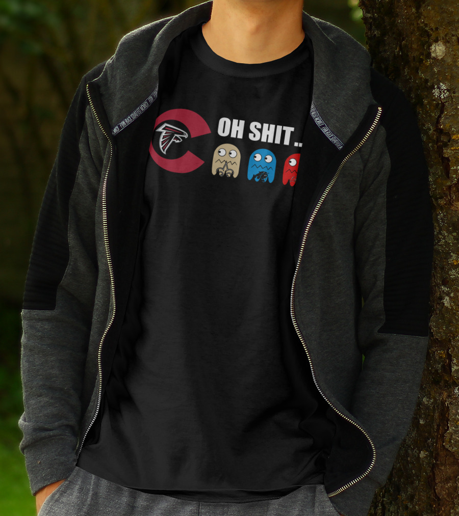 Atlanta Falcons Logo Pac-Man Ghosts Oh Shit Reaction T-Shirt