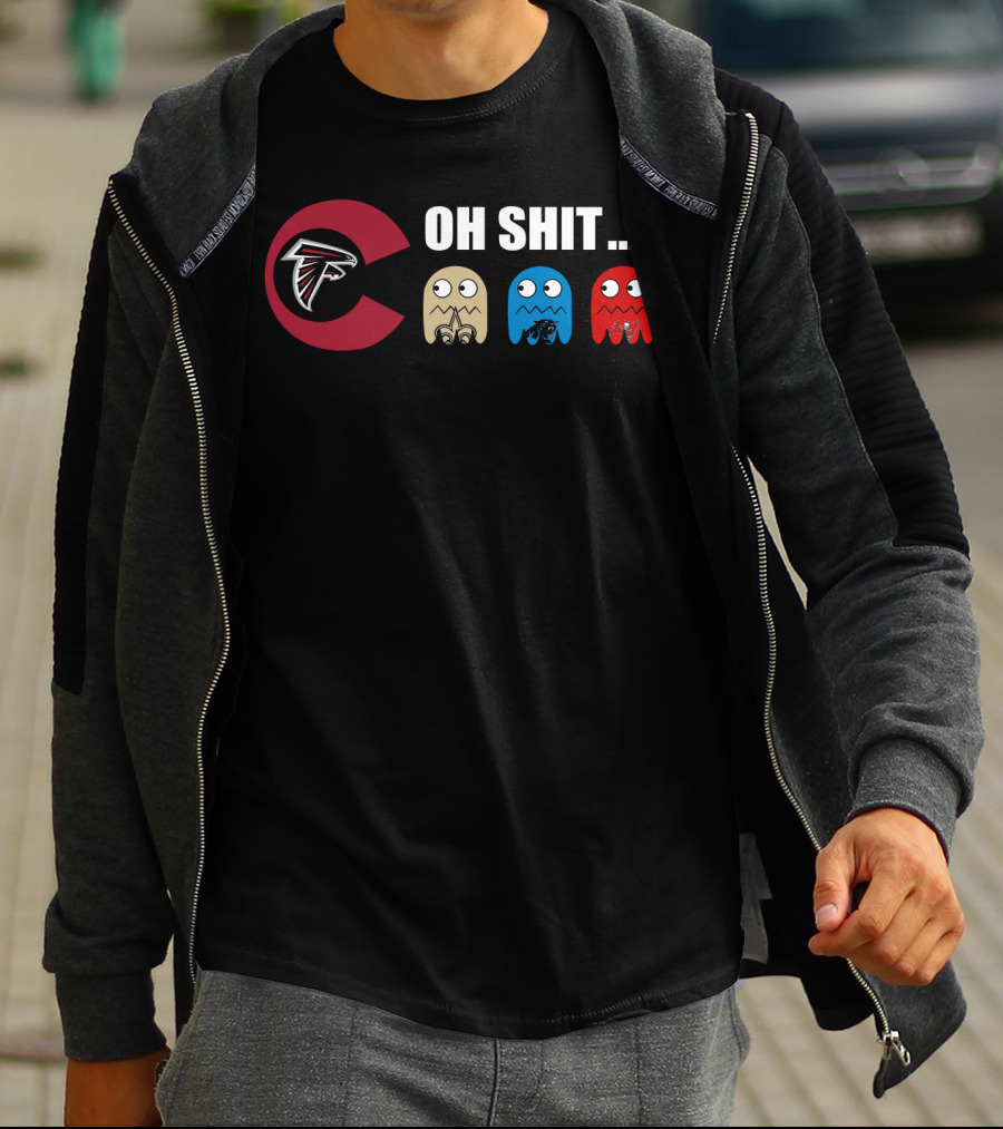 Atlanta Falcons Logo Pac-Man Ghosts Oh Shit Reaction T-Shirt