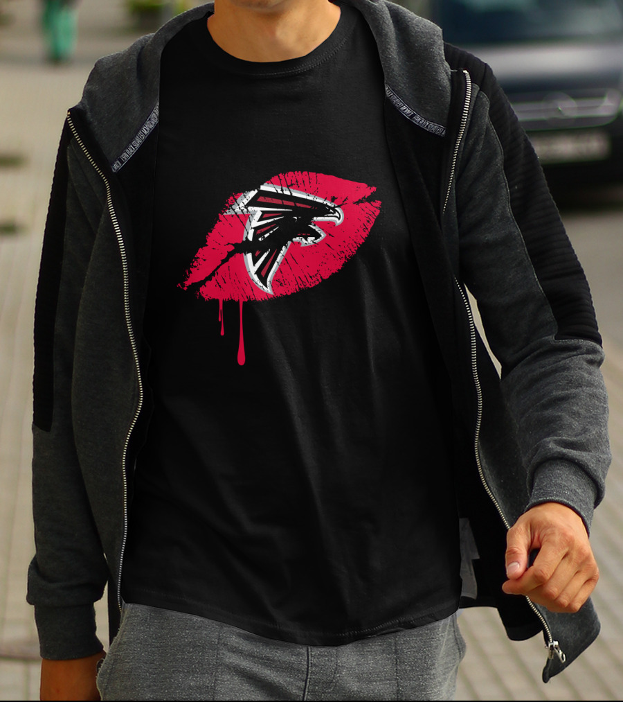 Atlanta Falcons Red Lip Print With Iconic Falcon T-Shirt