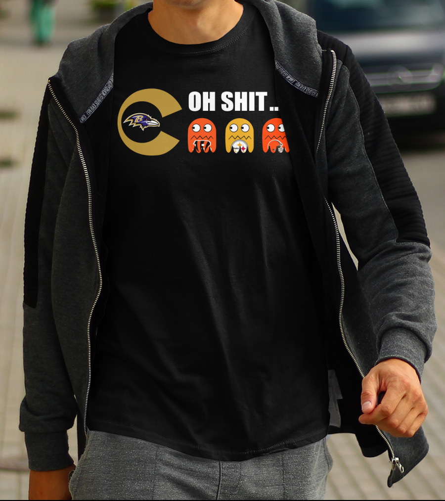 Baltimore Ravens Pacman Steelers Browns Bengals Oh Shit T-Shirt
