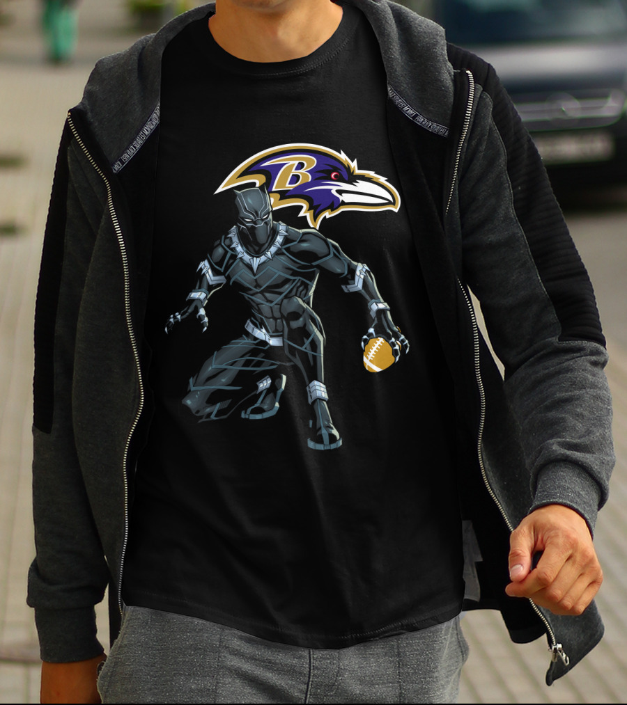 Baltimore Ravens Panther Crouching With Football T-Shirt