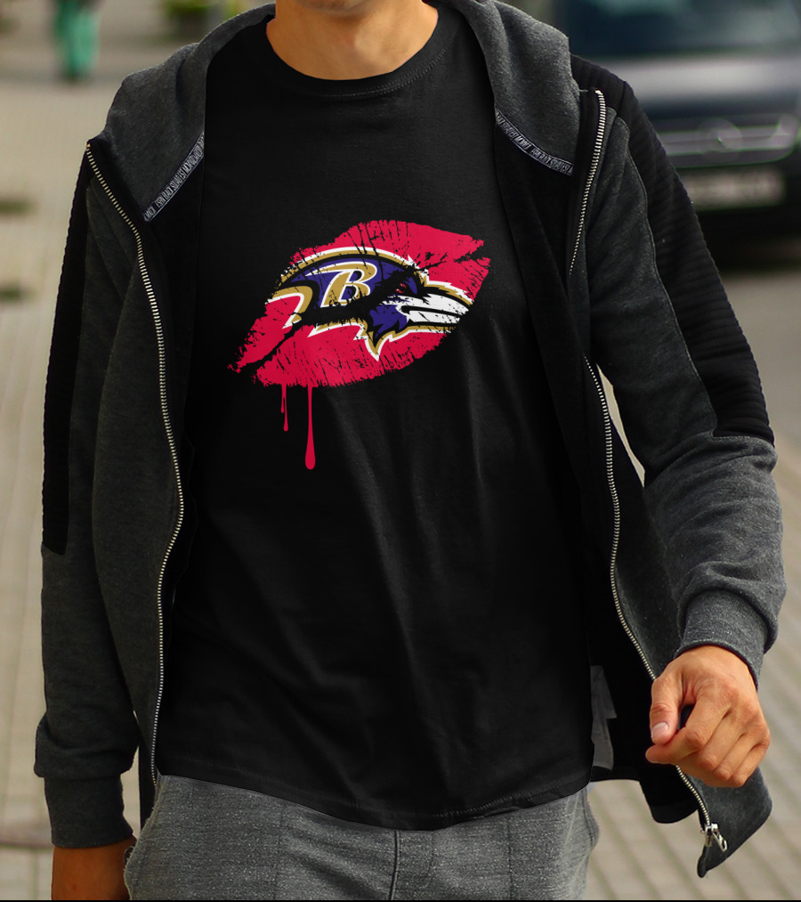 Baltimore Ravens Logo On Red Lip Print T-Shirt