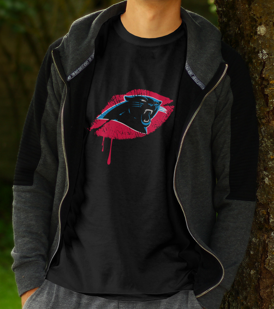 Carolina Panthers Logo With Red Lip Print T-Shirt