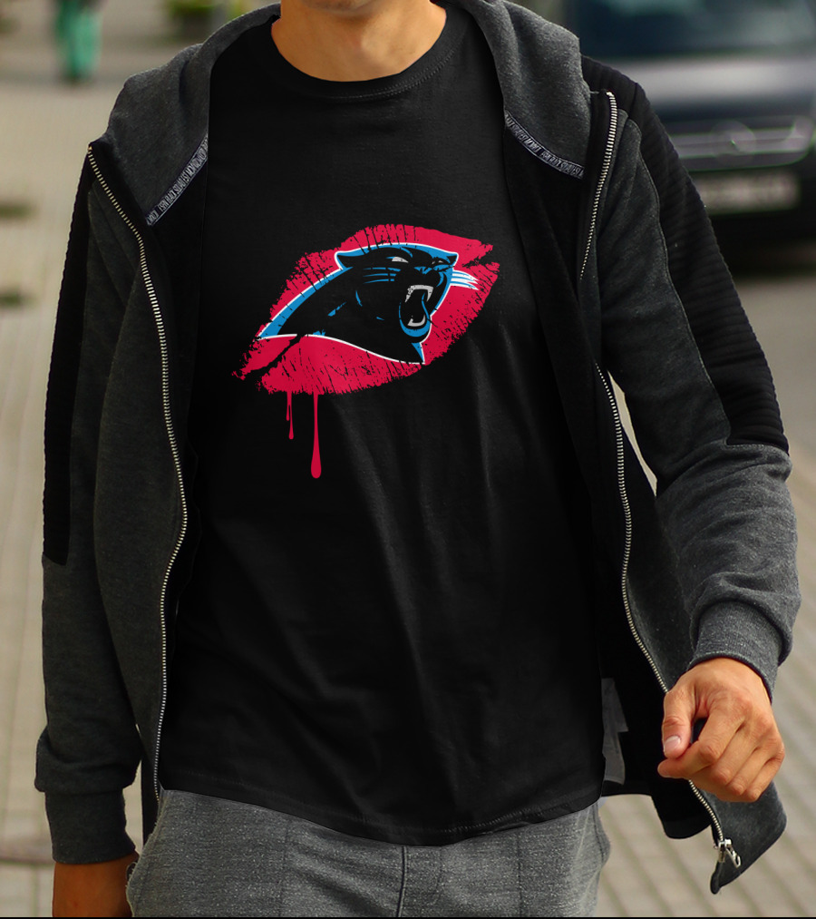 Carolina Panthers Logo With Red Lip Print T-Shirt