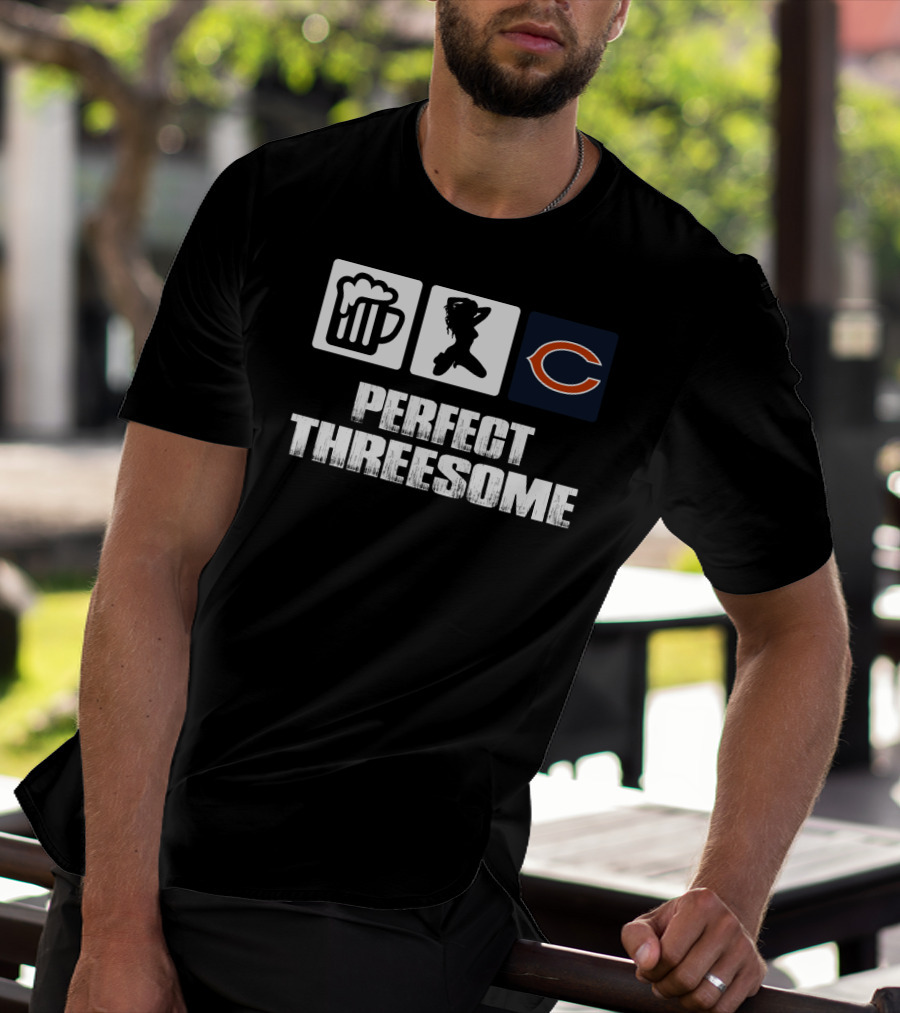 Chicago Bears Perfect Threesome Beer And Silhouette T-Shirt