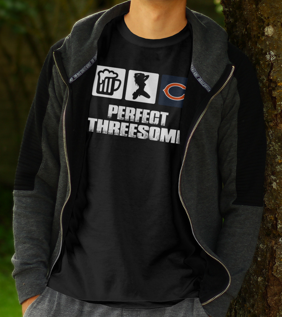 Chicago Bears Perfect Threesome Beer And Silhouette T-Shirt