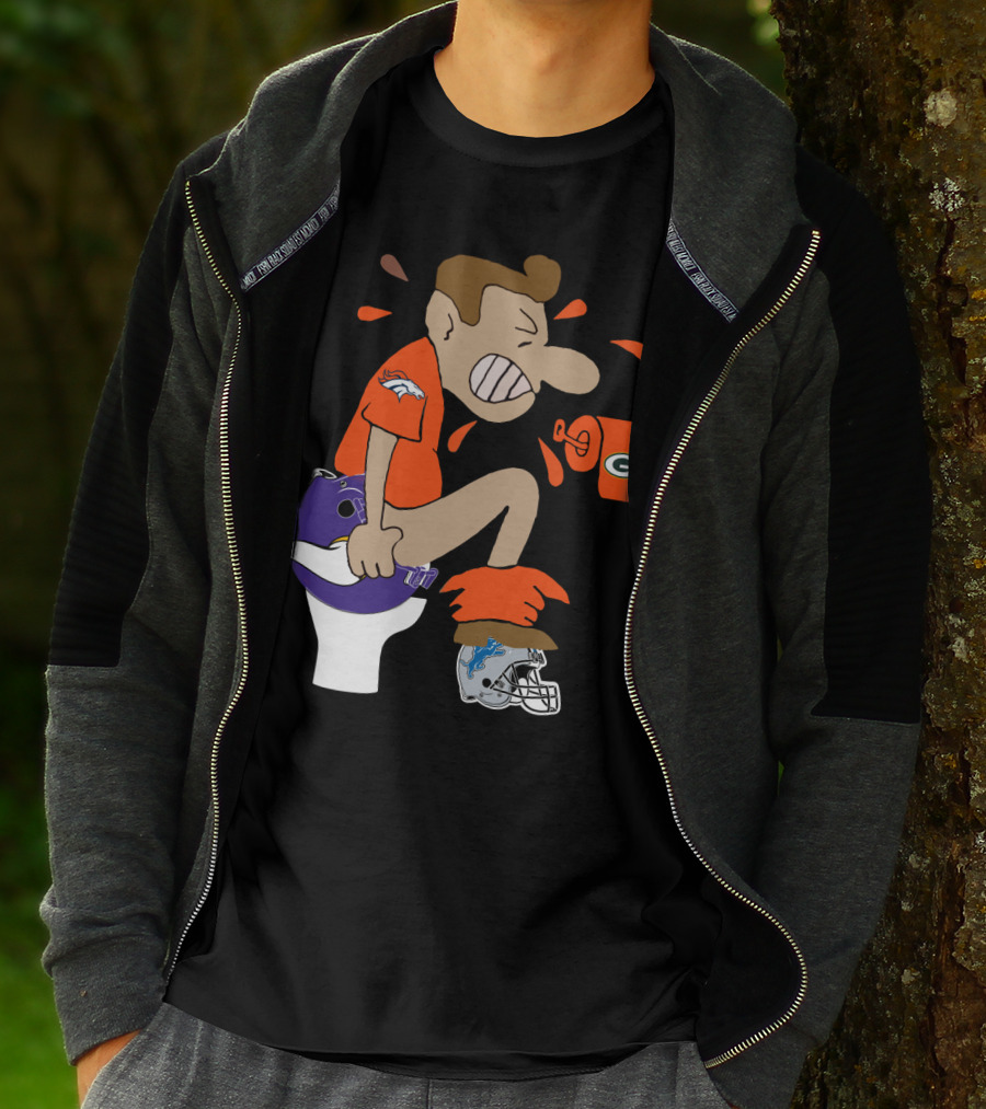 Denver Broncos Fan Toilet Humor With Detroit Lions Green Bay Packers Minnesota Vikings Logos T-Shirt