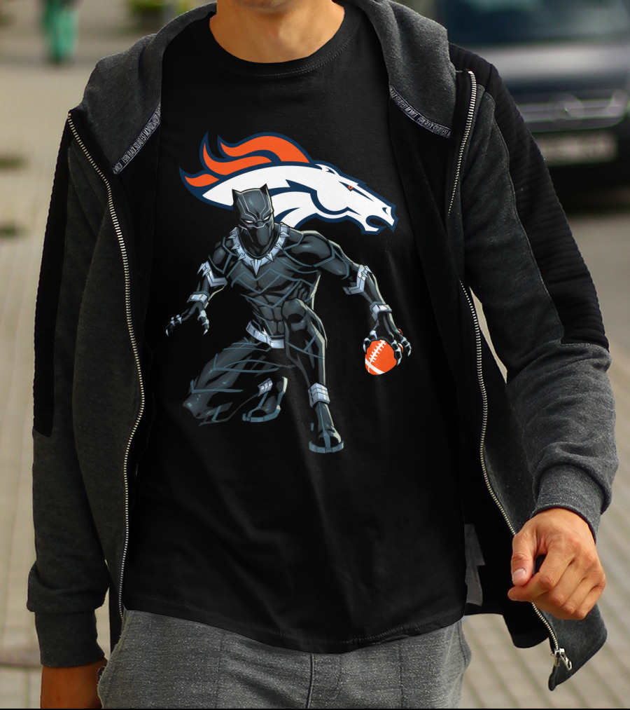 Denver Broncos Panther Crouching With Football T-Shirt