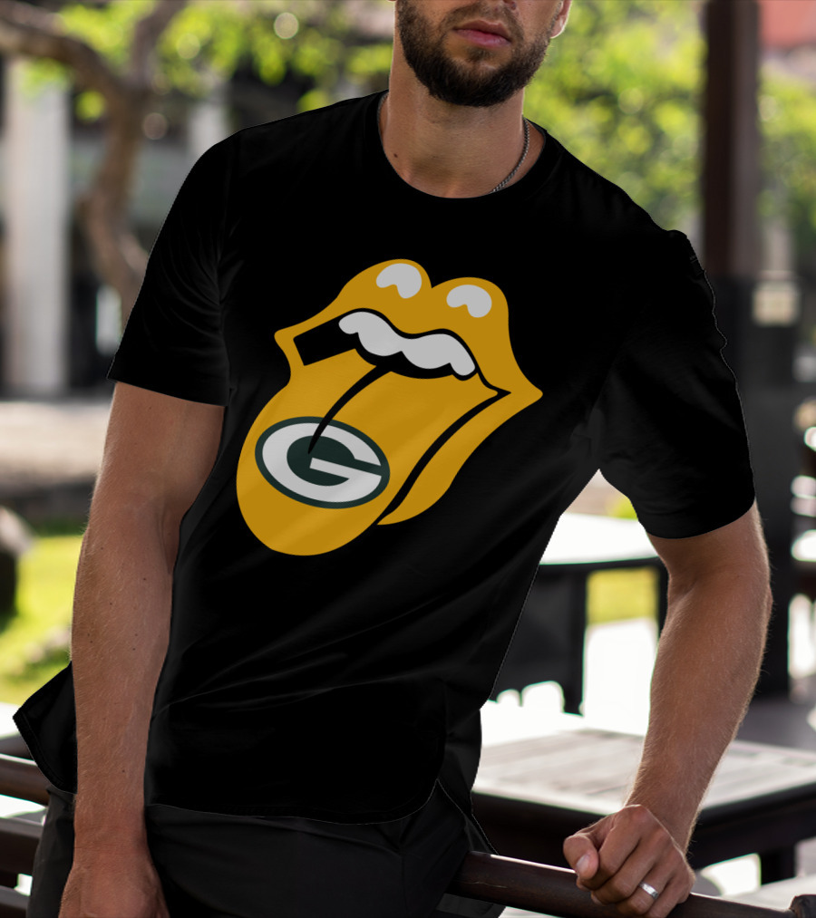 Rolling Stones Tongue Green Bay Packers Logo Mashup T-Shirt