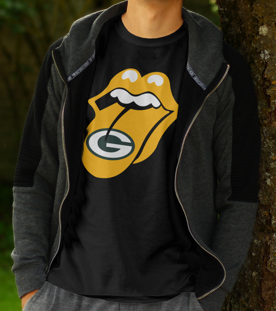Rolling Stones Tongue Green Bay Packers Logo Mashup T-Shirt