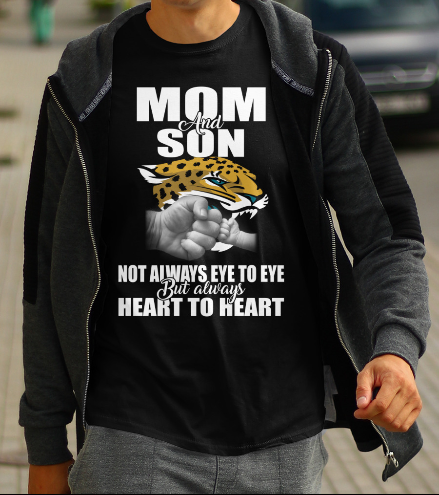 Mom And Son Jacksonville Jaguars Not Always Eye To Eye But Always Heart To Heart T-Shirt