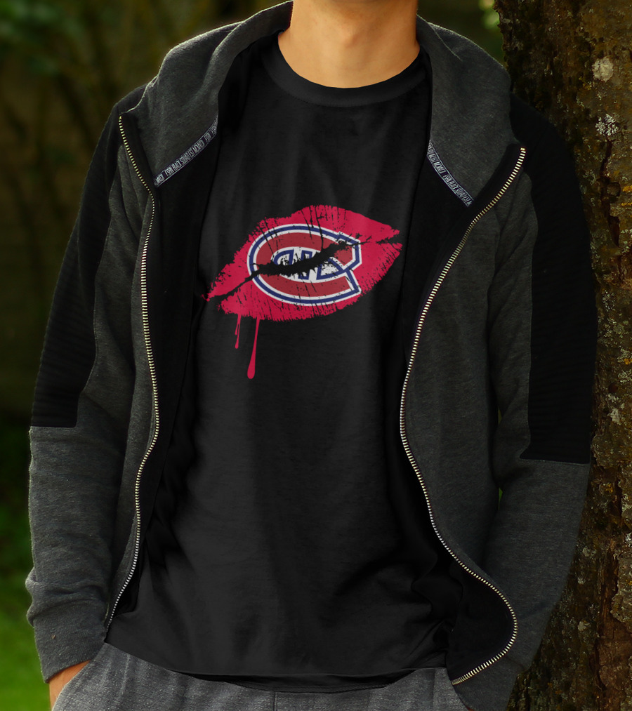 Montreal Canadiens Logo Red Lips Drip Effect T-Shirt