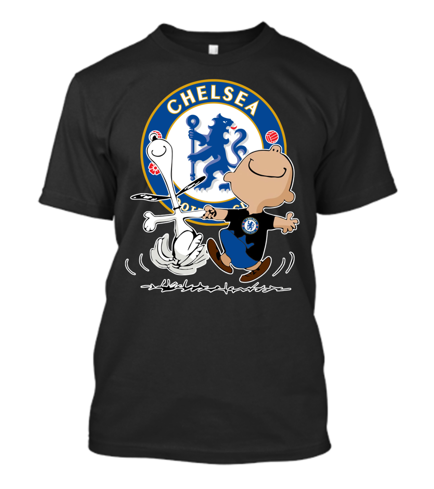 Chelsea Blue Lion Dancing Peanuts Characters T-Shirt