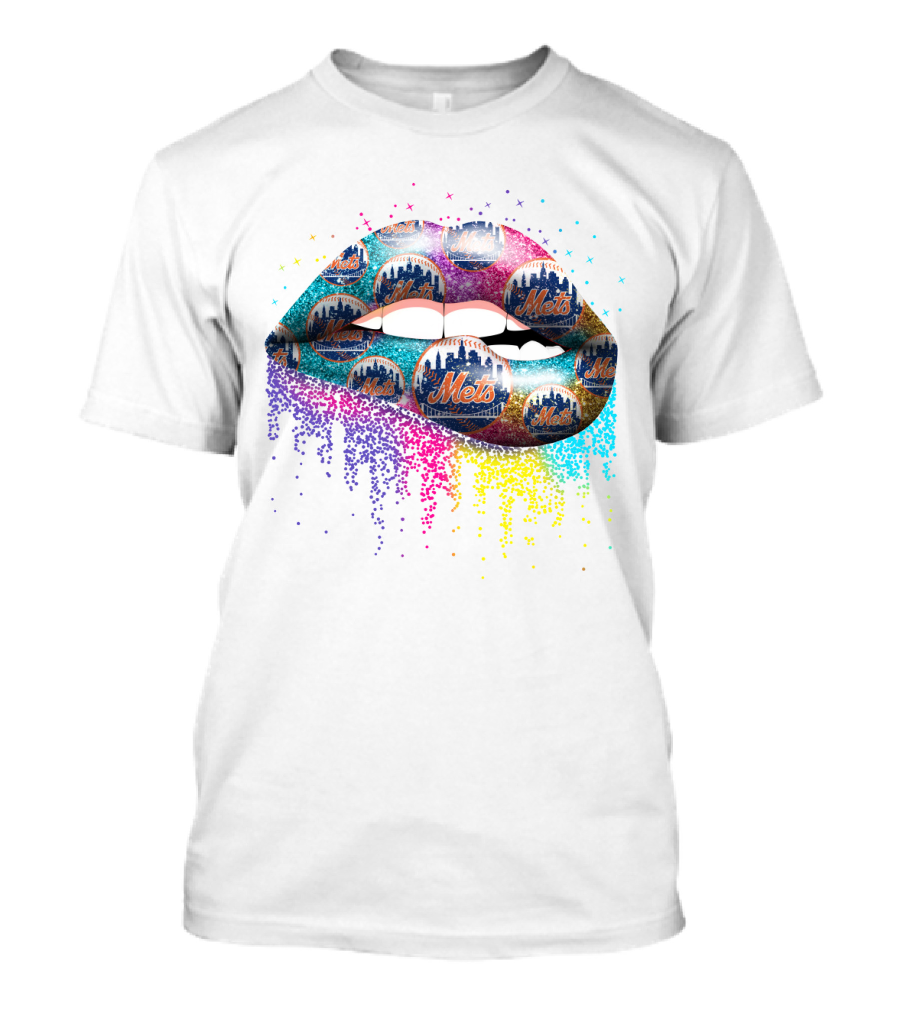 Colorful Lip Pattern With Mets T-Shirt
