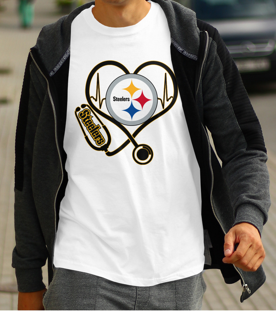 Nurse Love Steelers Heartbeat Stethoscope T-Shirt