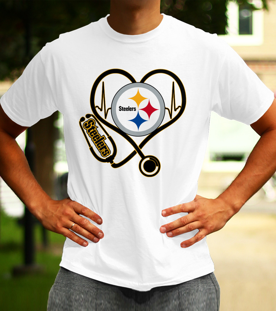 Nurse Love Steelers Heartbeat Stethoscope T-Shirt