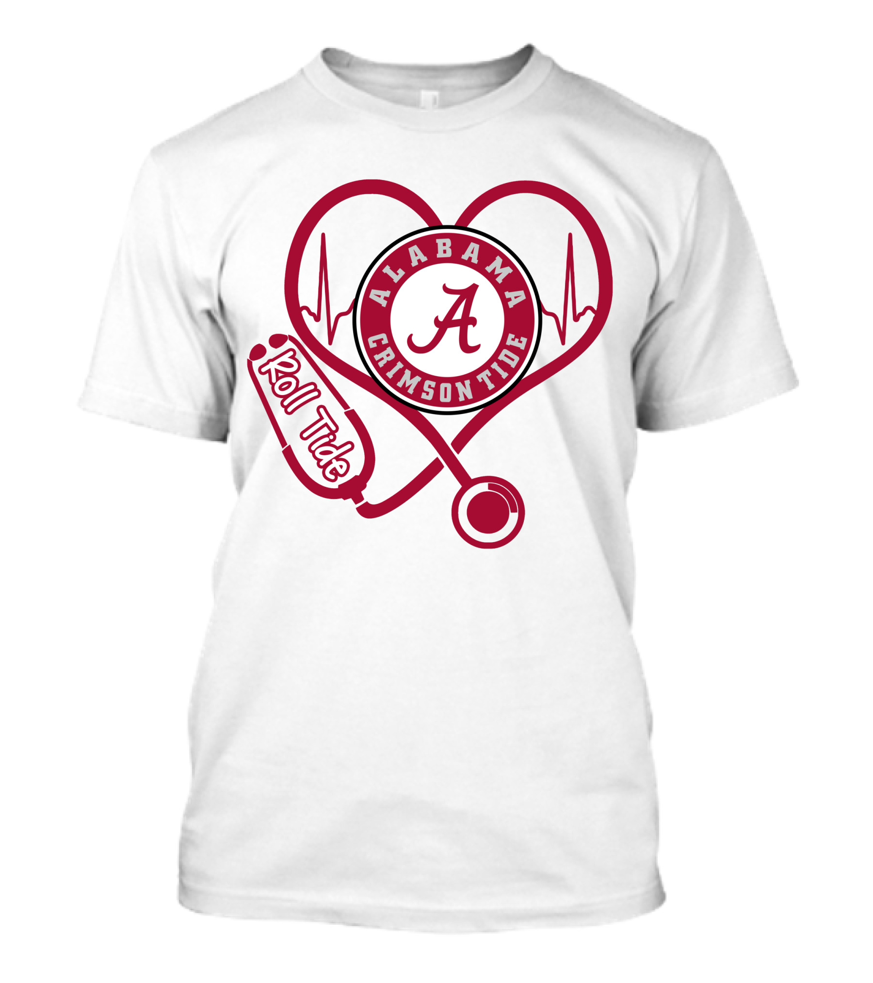 Alabama Crimson Tide Nurse Roll Tide Heartbeat Stethoscope T-Shirt
