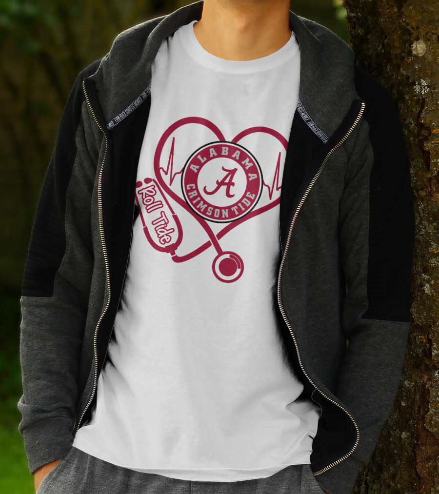 Alabama Crimson Tide Nurse Roll Tide Heartbeat Stethoscope T-Shirt