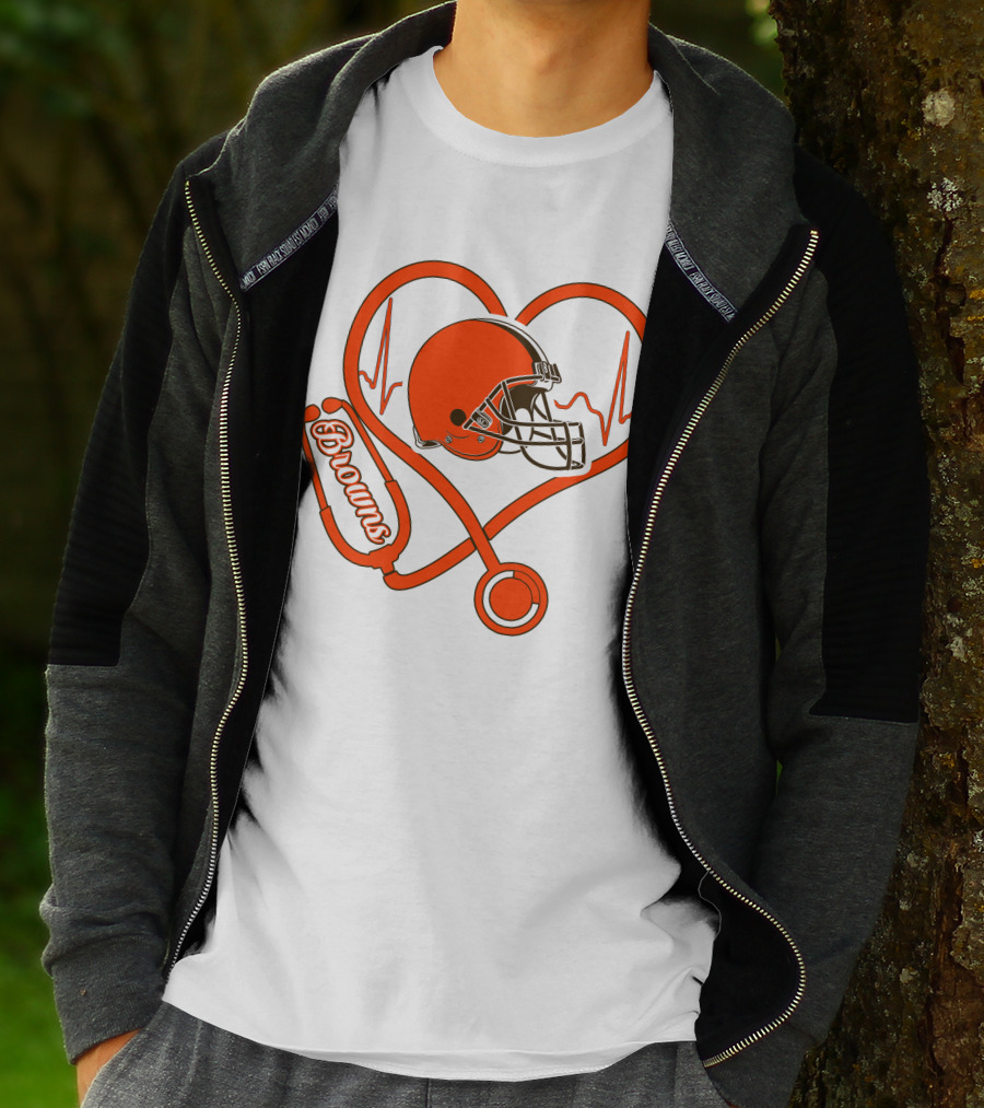 Nurse Heartbeat Stethoscope Cleveland Browns Helmet T-Shirt