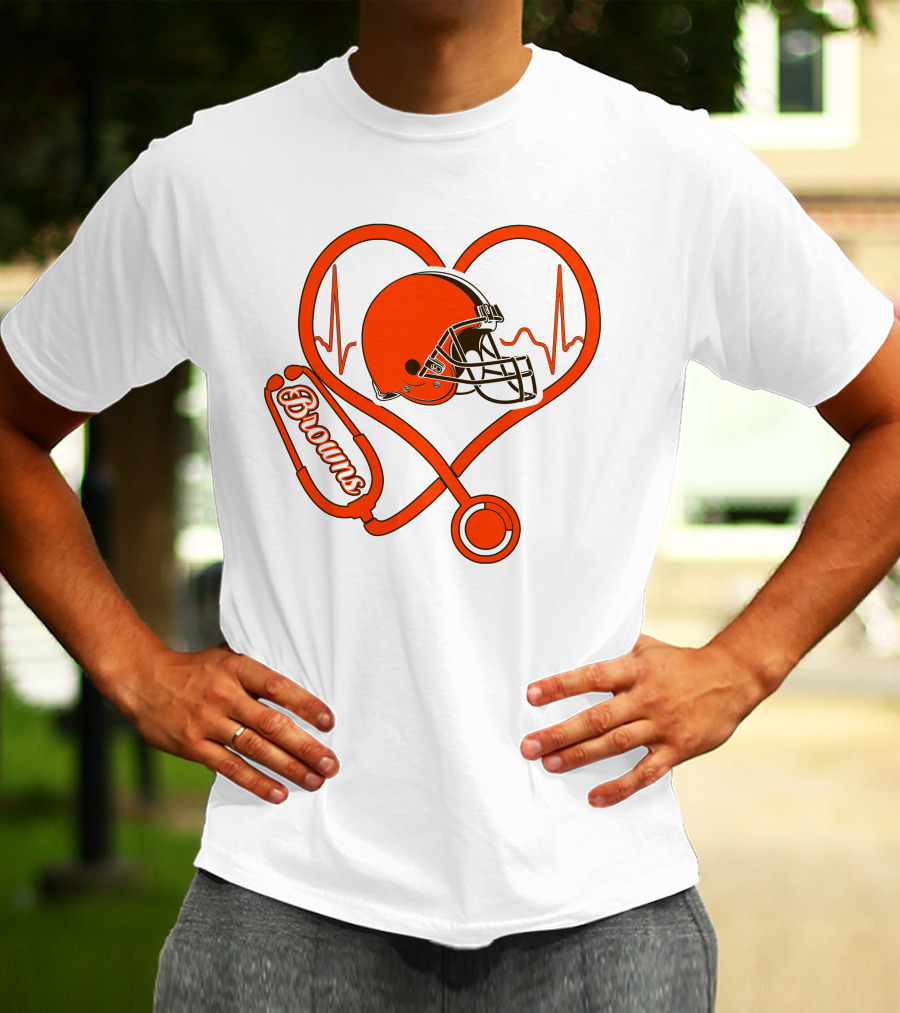 Nurse Heartbeat Stethoscope Cleveland Browns Helmet T-Shirt