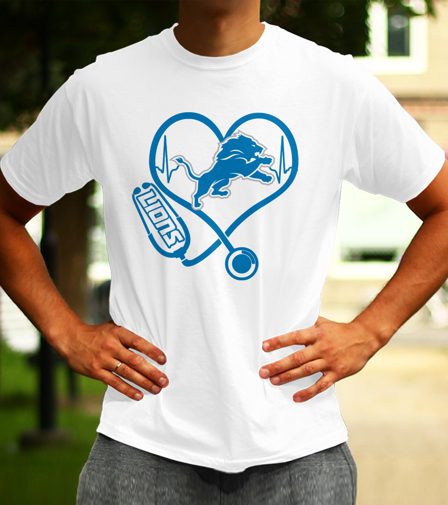 Nurse Heartbeat Stethoscope Detroit Lions T-Shirt