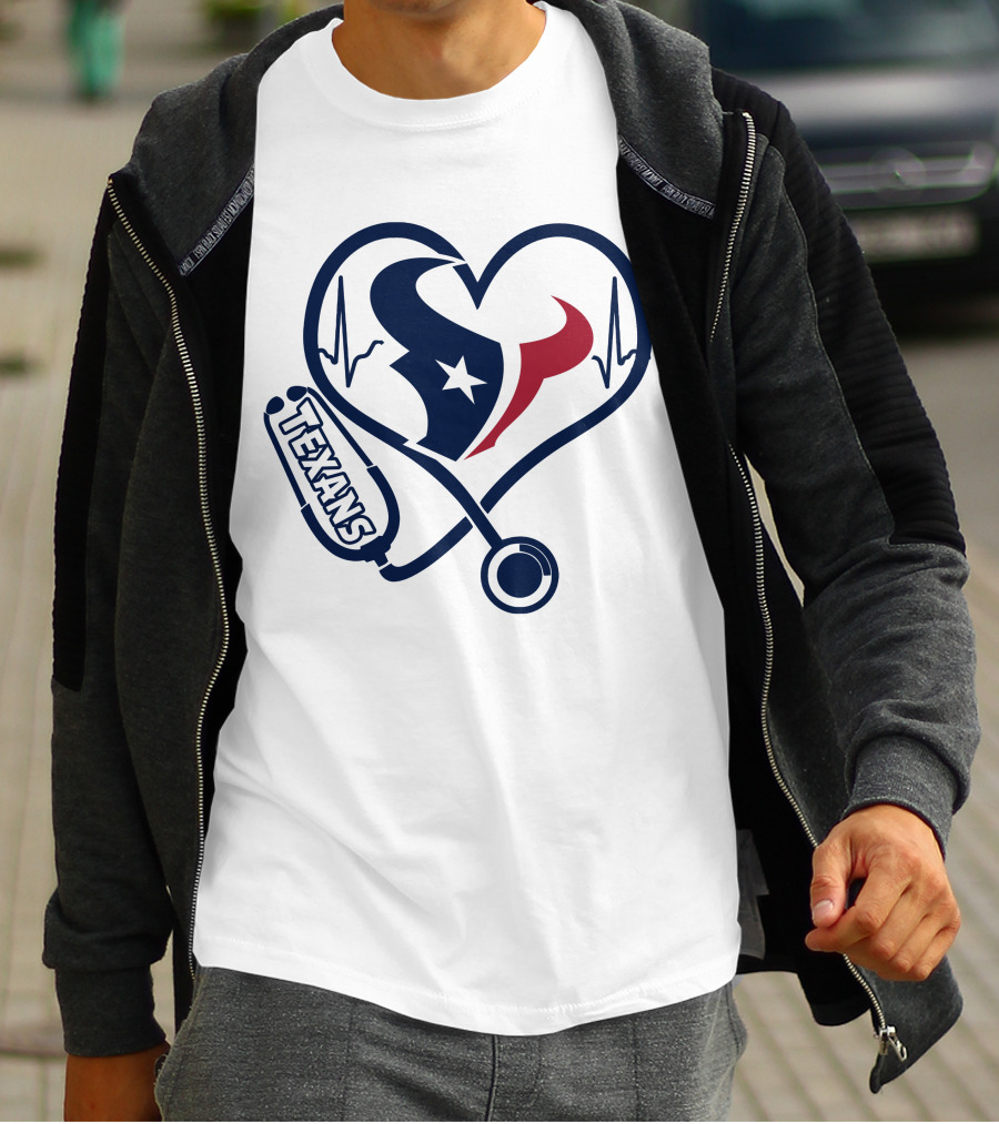 Nurse Houston Texans Heartbeat Stethoscope T-Shirt