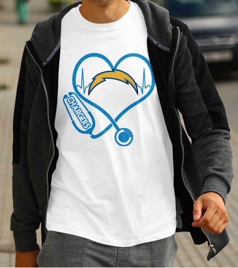 Los Angeles Chargers Heartbeat Nurse Stethoscope T-Shirt