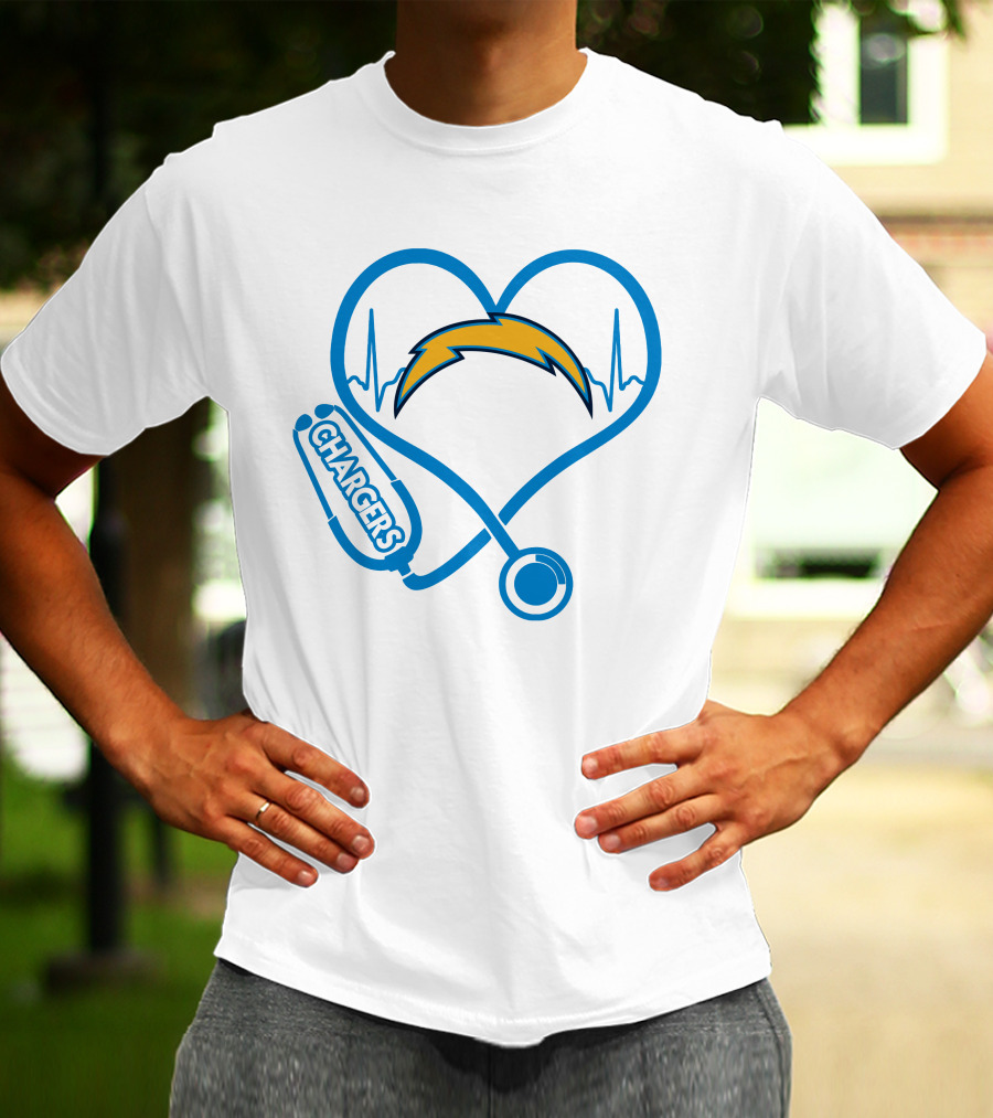 Los Angeles Chargers Heartbeat Nurse Stethoscope T-Shirt
