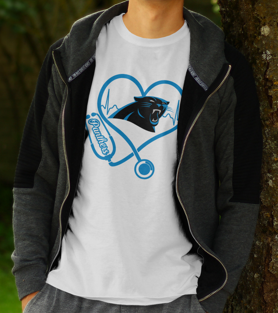 Carolina Panthers Nurse Heartbeat Stethoscope Panther T-Shirt
