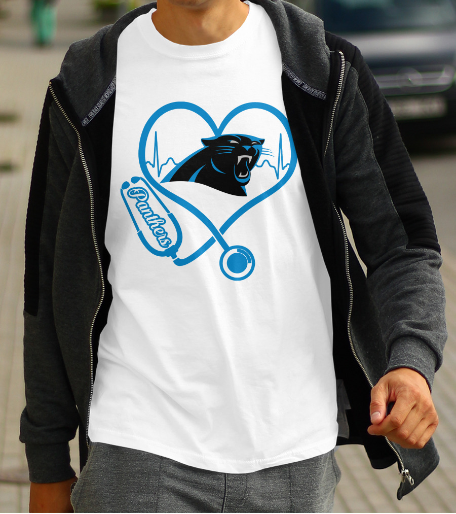 Carolina Panthers Nurse Heartbeat Stethoscope Panther T-Shirt