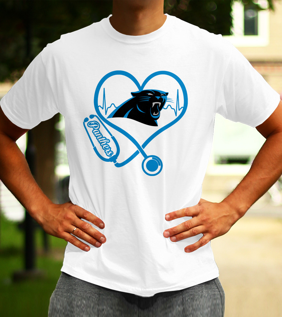 Carolina Panthers Nurse Heartbeat Stethoscope Panther T-Shirt