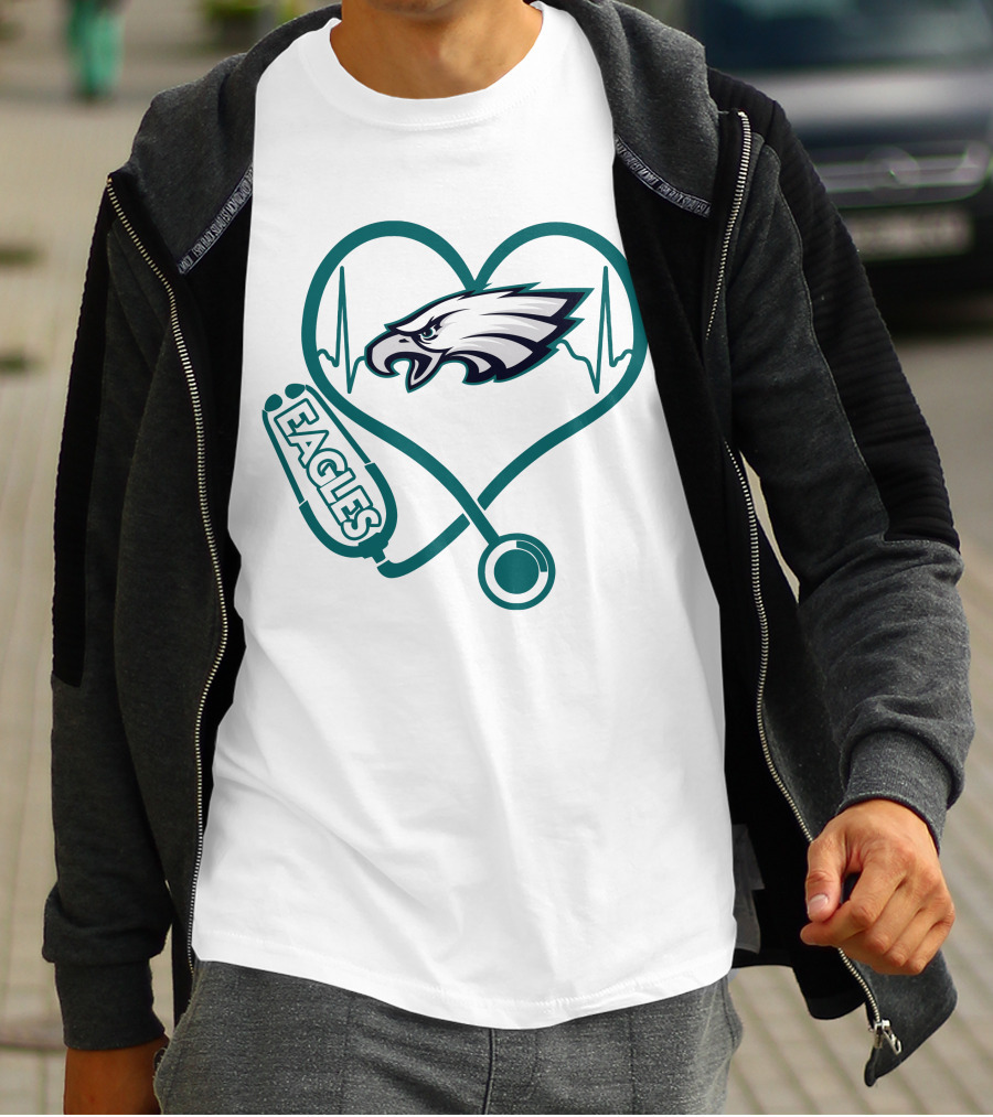 Nurse Philadelphia Eagles Heartbeat Stethoscope T-Shirt