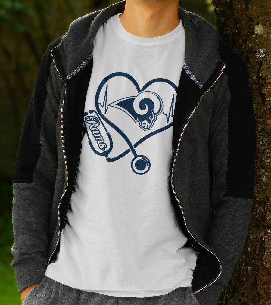 Nurse Heartbeat Los Angeles Rams Stethoscope T-Shirt