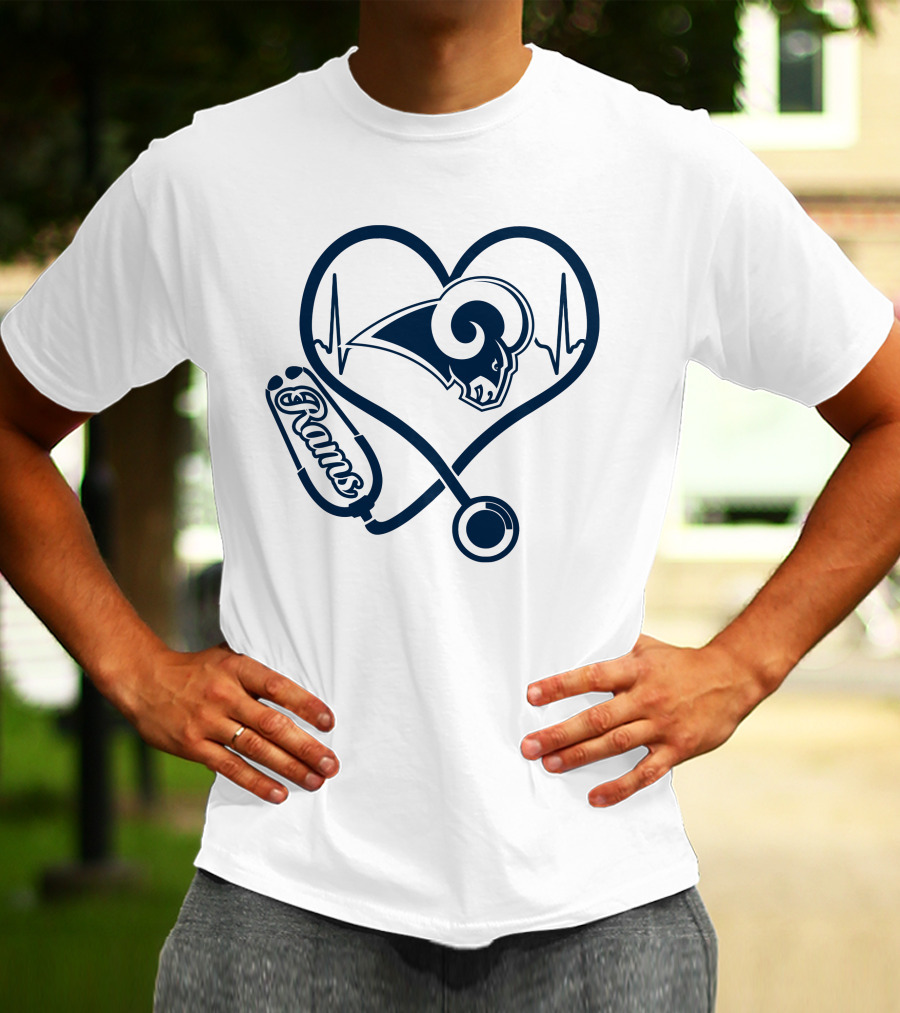 Nurse Heartbeat Los Angeles Rams Stethoscope T-Shirt