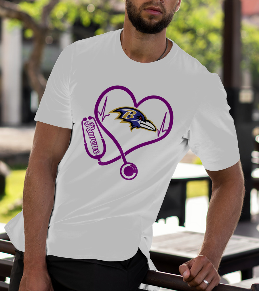 Baltimore Ravens Nurse Heartbeat Stethoscope Emblem T-Shirt