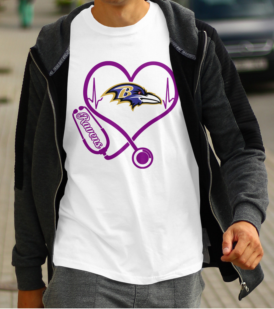 Baltimore Ravens Nurse Heartbeat Stethoscope Emblem T-Shirt