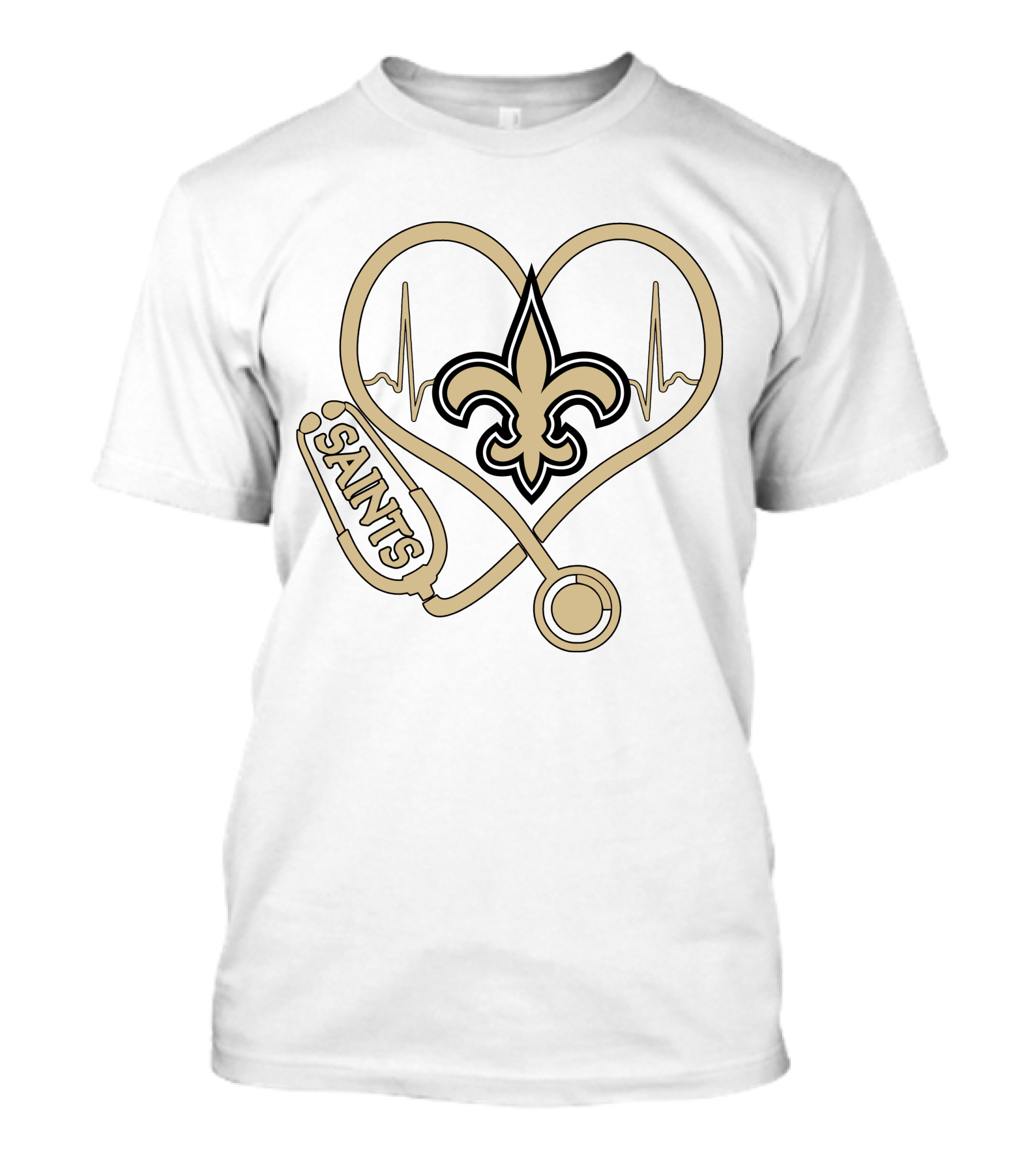 Nurse Heartbeat Stethoscope Saints Fleur-de-lis T-Shirt