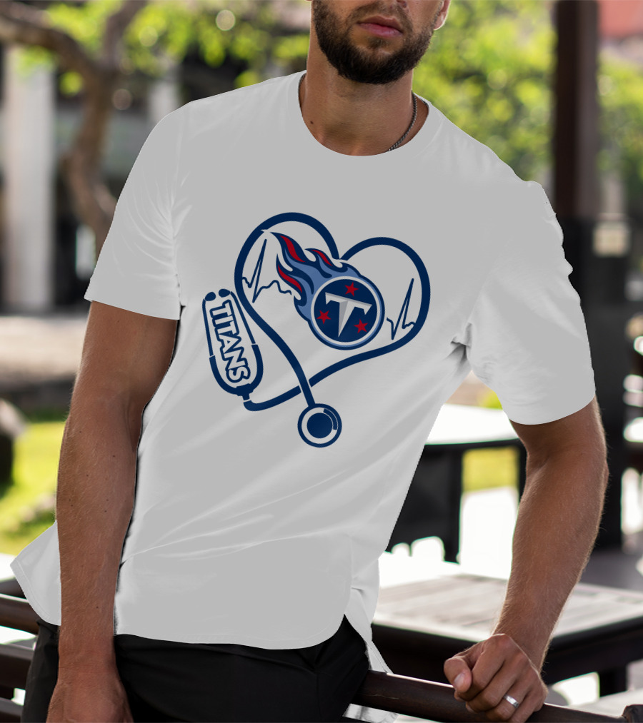 Nurse Heartbeat Stethoscope Tennessee Titans T-Shirt