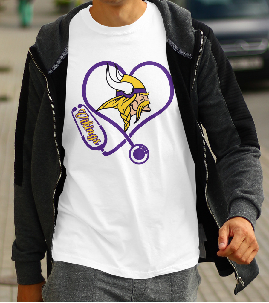 Minnesota Vikings Nurse Heart Stethoscope T-Shirt
