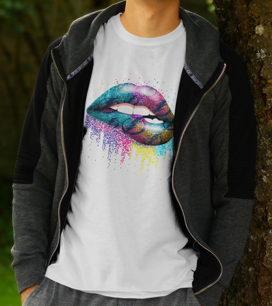 Lip Tampa Bay Lightning Glitter Gradient Sparkle Lips T-Shirt