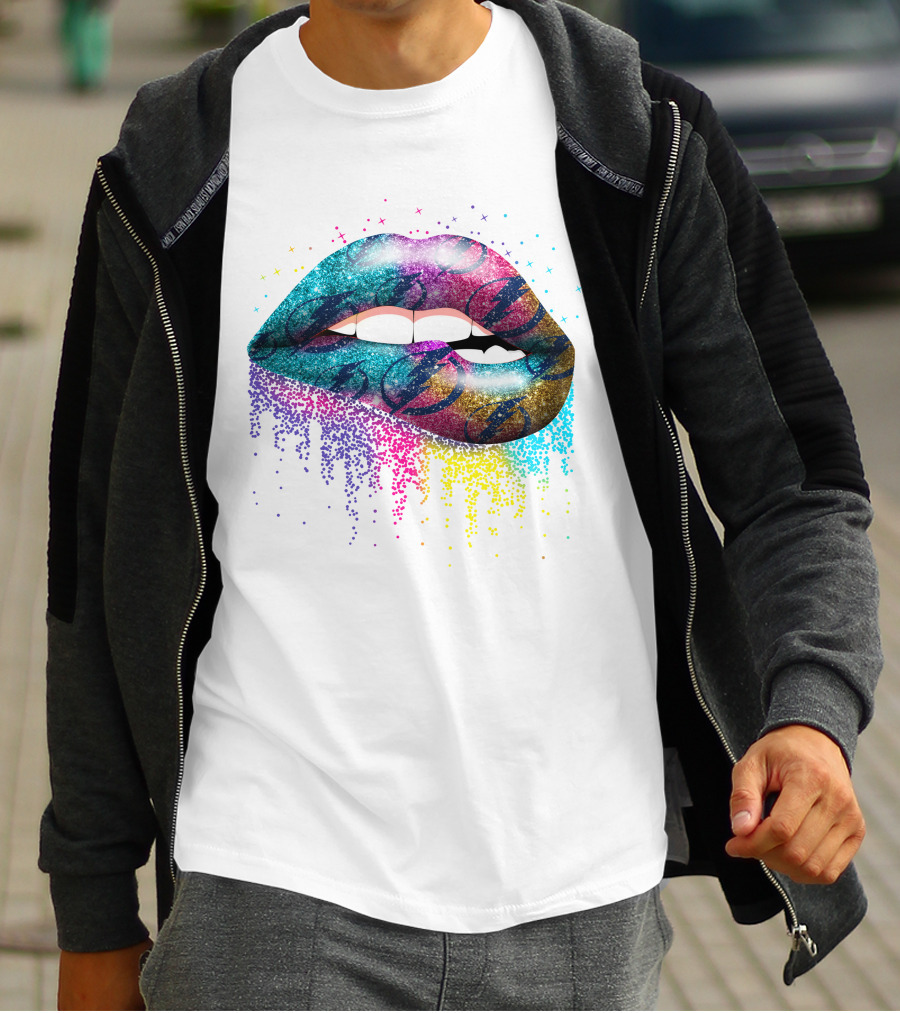 Lip Tampa Bay Lightning Glitter Gradient Sparkle Lips T-Shirt