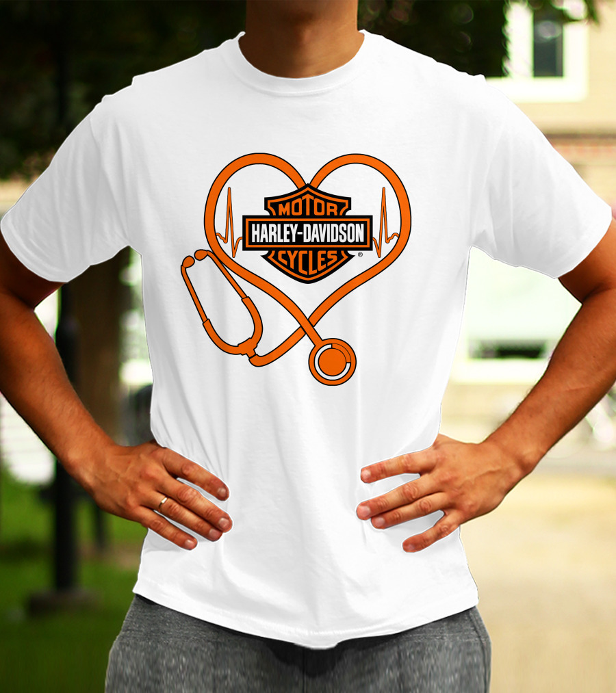 Harley Davidson Motorcycles Nurse Love Stethoscope Heartbeat T-Shirt
