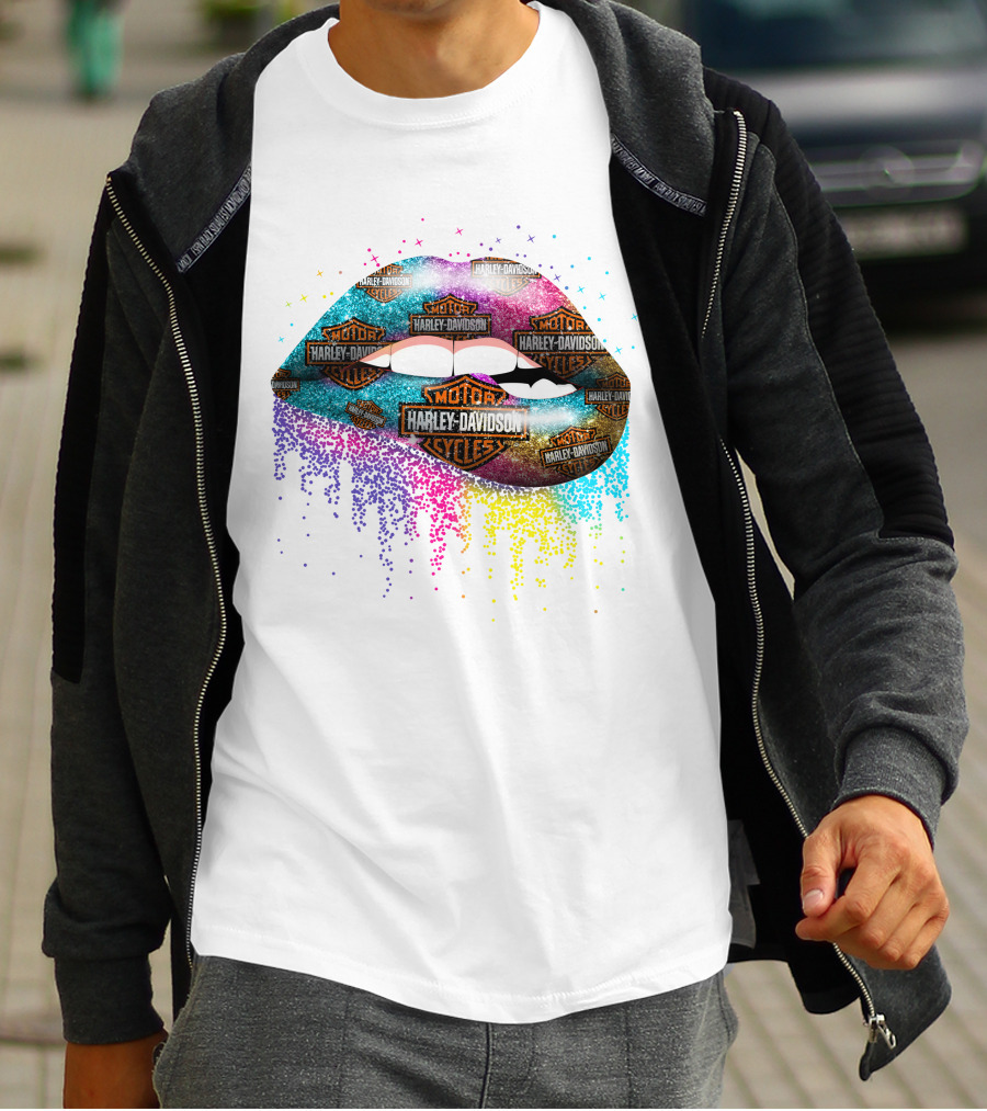 Harley Davidson Logo Lips With Colorful Effect T-Shirt