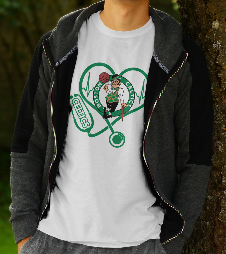 Nurse Heartbeat Boston Celtics Stethoscope T-Shirt