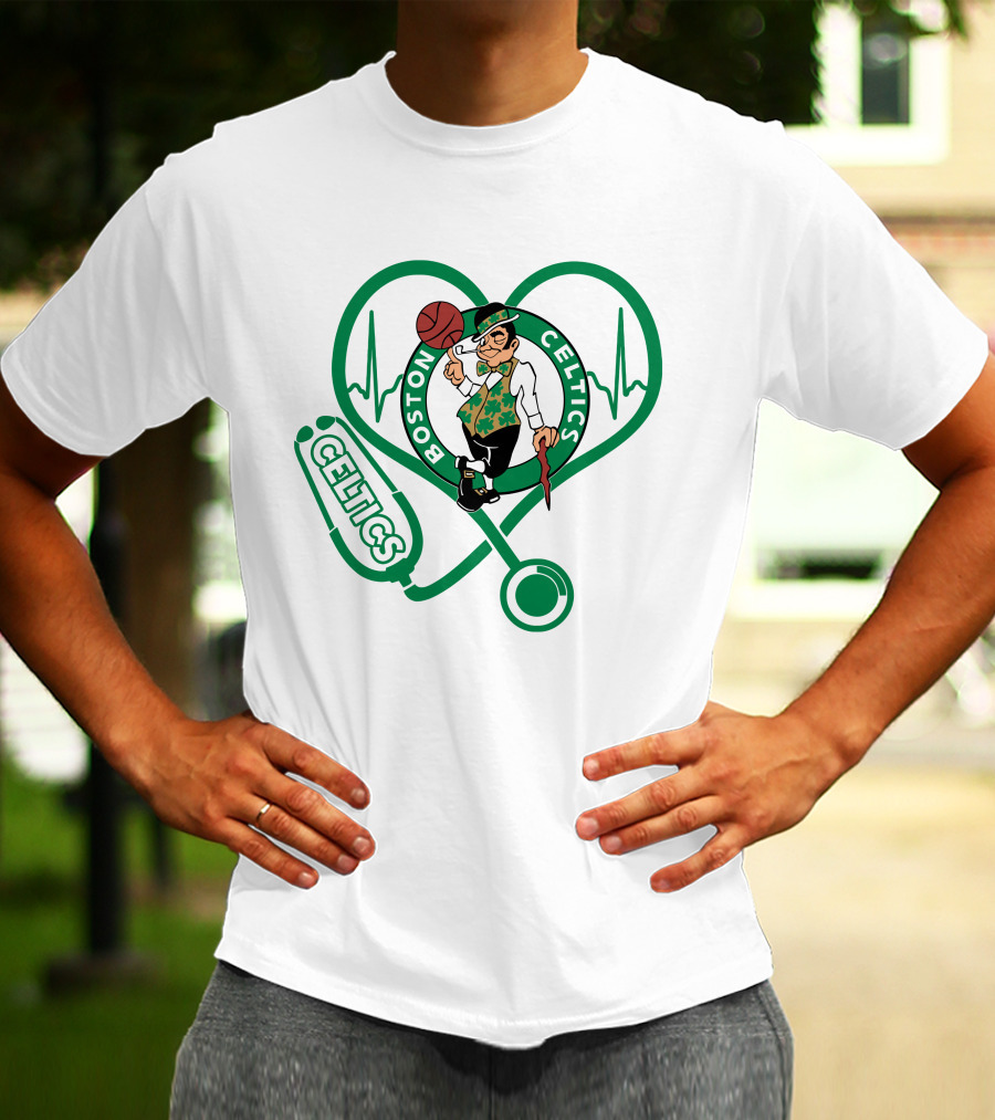Nurse Heartbeat Boston Celtics Stethoscope T-Shirt